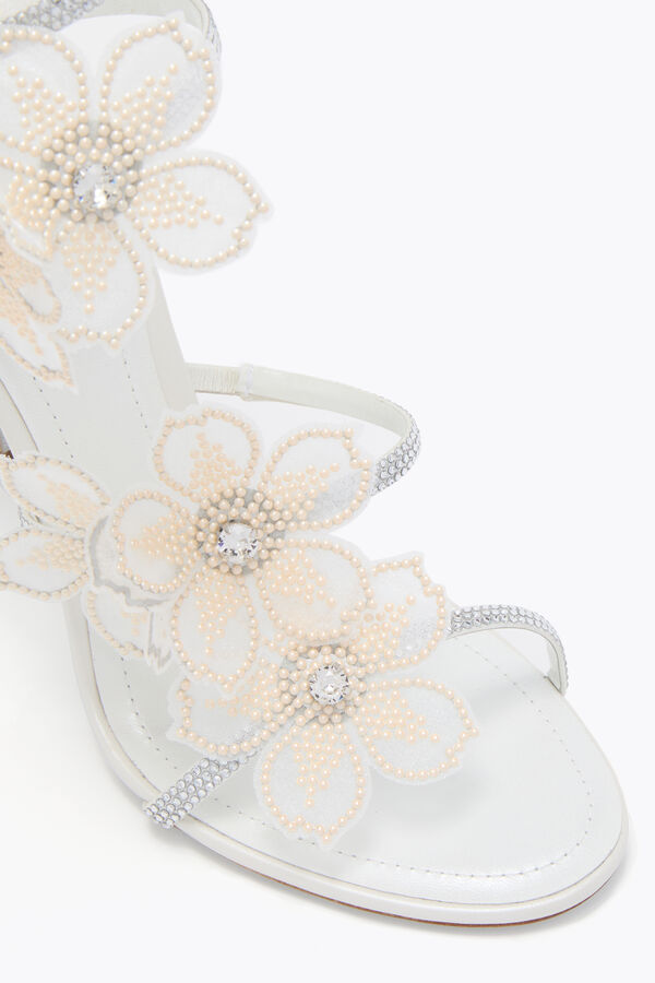 PEACH FLOWER IVORY SATIN/CRYSTAL-CREAM STRASS SANDAL