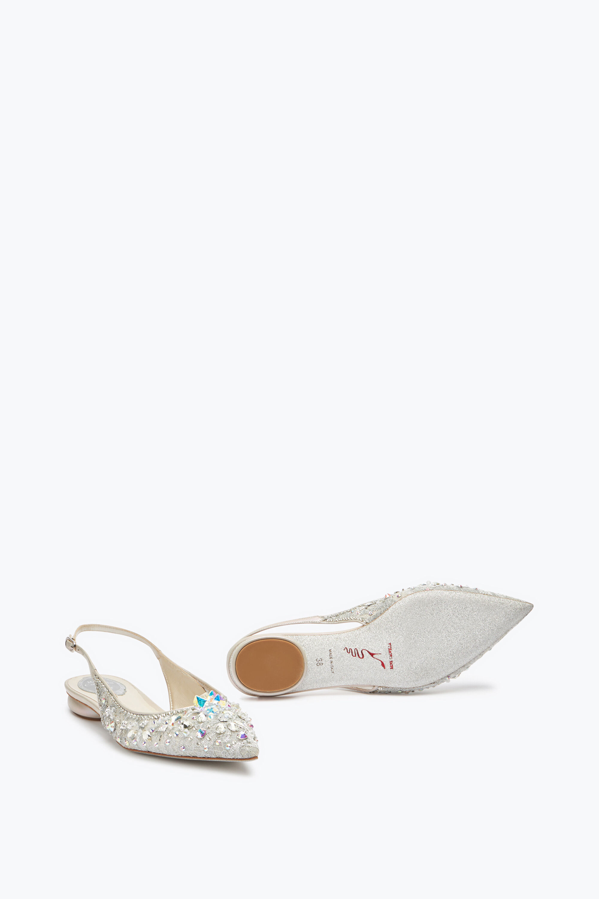 cygneシーニュー♡ バルーンジレ　colette　ホワイト Jeweled Grey Flat Slingbacks Cinderella | Rene Caovilla®
