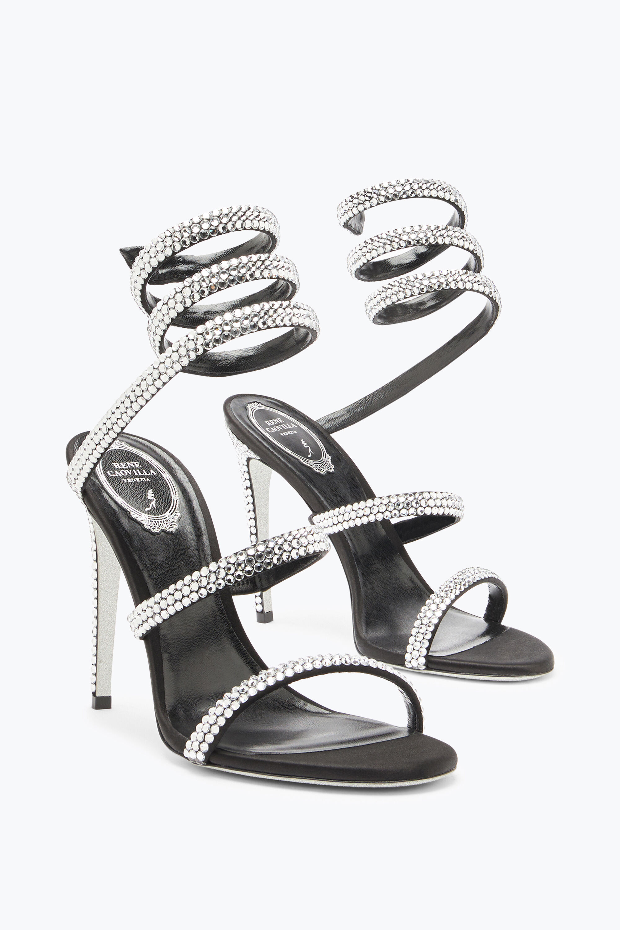 【返品?交換対象商品】 Cleo Black Sandal With Silver Crystals 105 靴