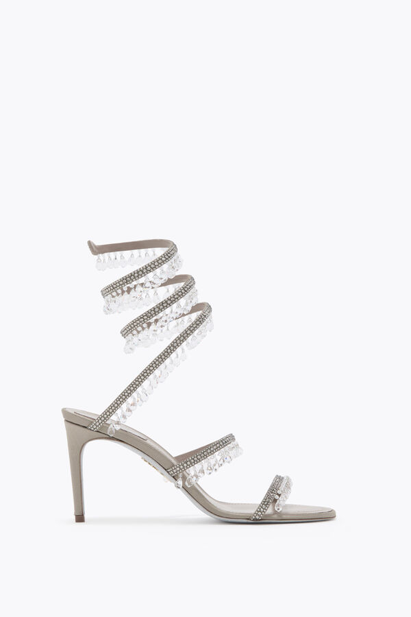 CHANDELIER TAUPE SATIN/BLACK DIAMOND STRASS SANDAL