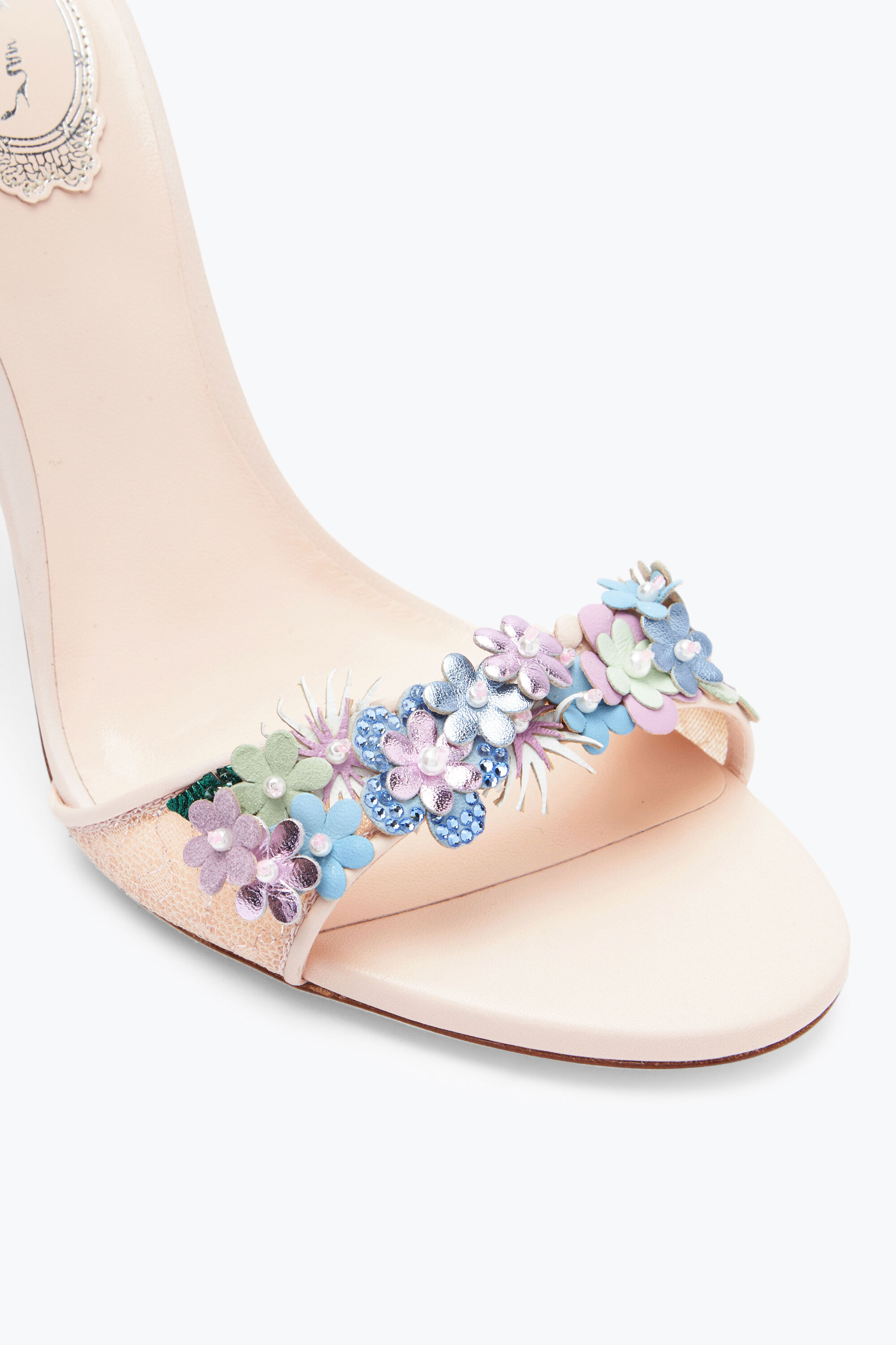 Roxanne Sandal With Multicolor Flowers 105 Sandals in Nude for Women | Rene  Caovilla®