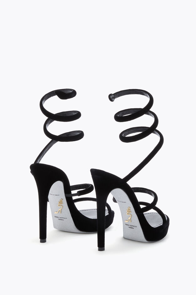 CLEO BLACK VELVET PLAFORM SANDAL 120