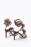 FLORIANE DARK BROWN SATIN/JET SILVER FLARE S SANDAL