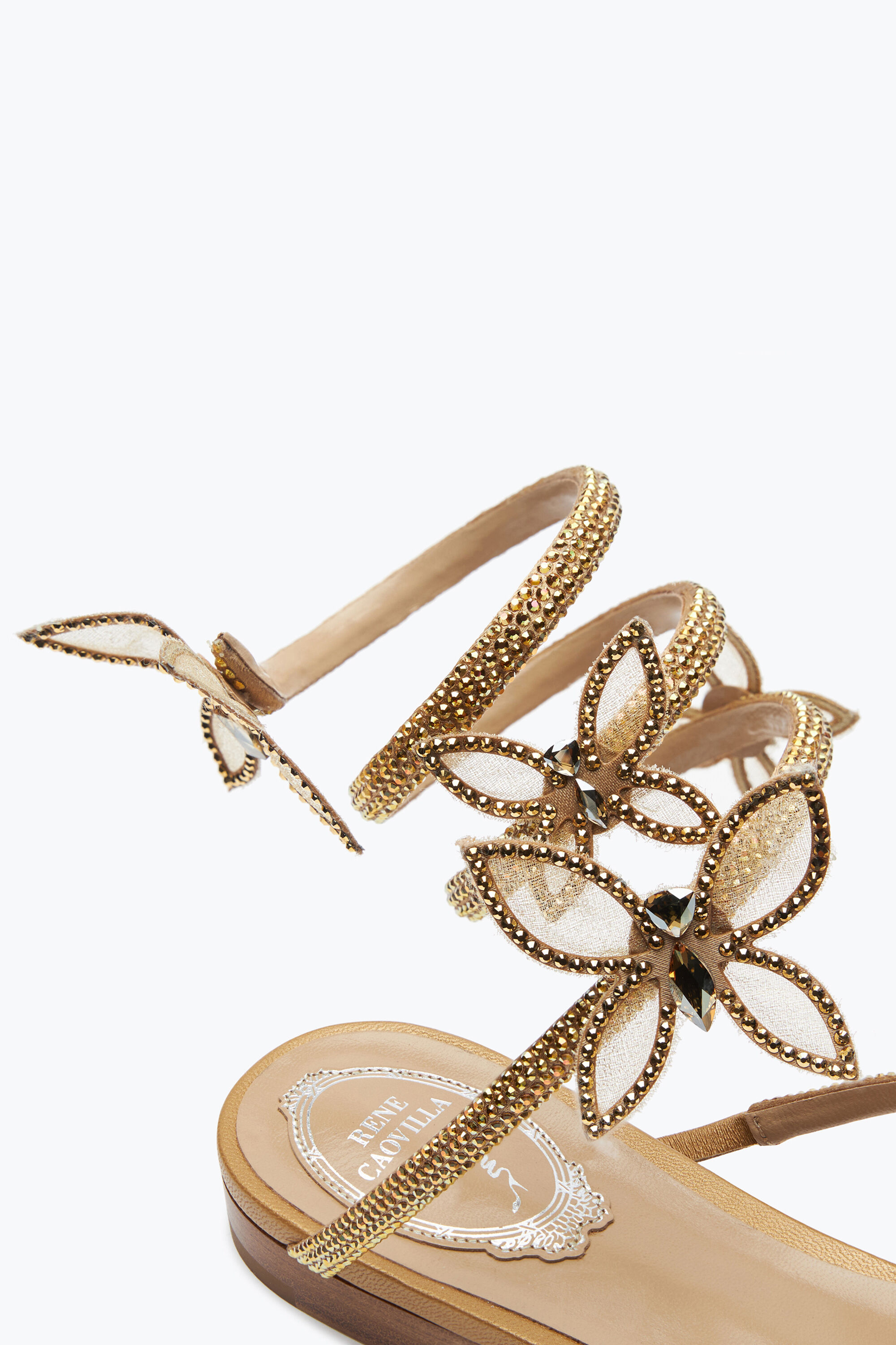 Jeweled Butterflower Crystal Gold Sandal 10 | Rene Caovilla®