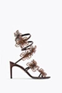 FLORIANE DARK BROWN SATIN/JET SILVER FLARE S SANDAL