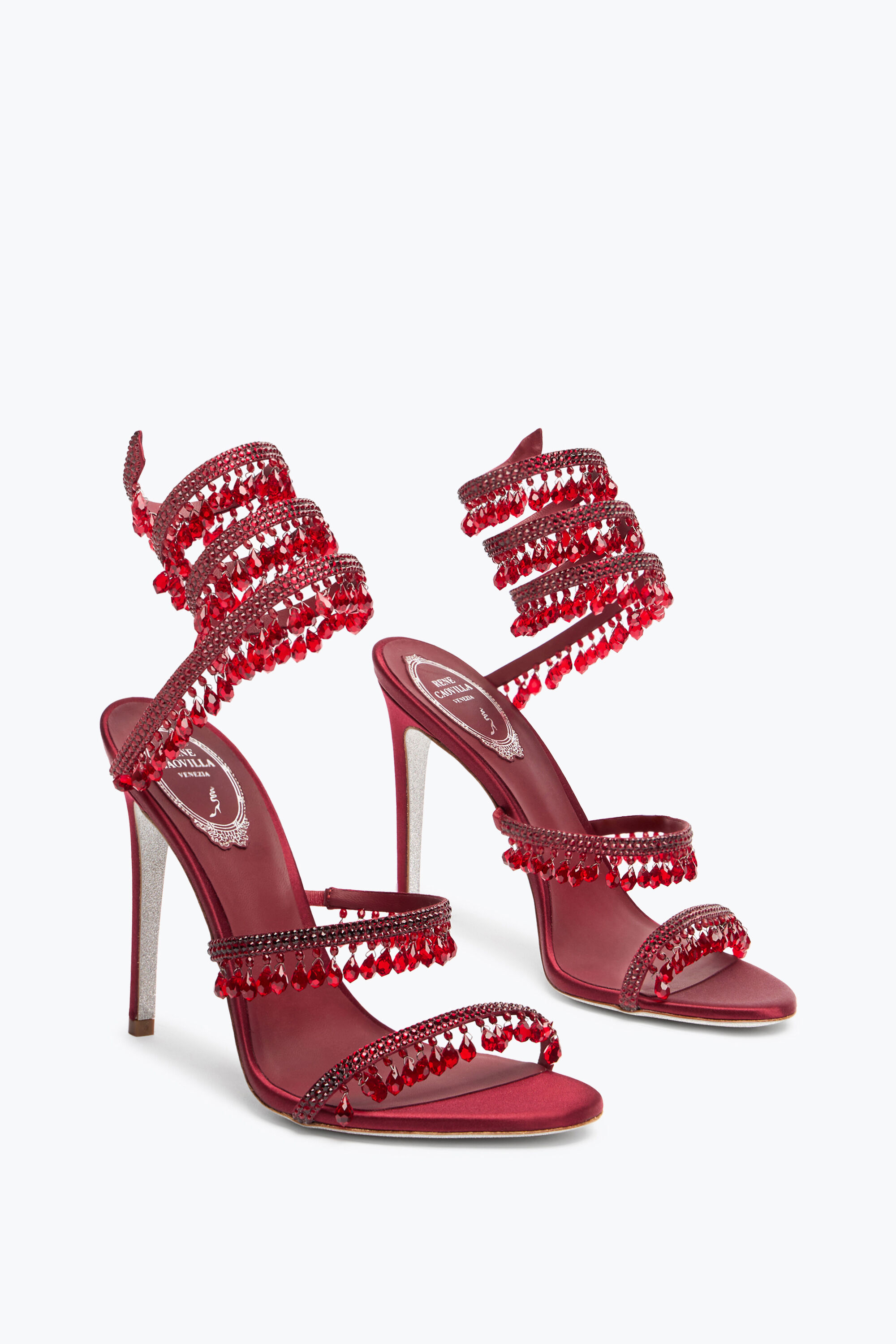 Jeweled CHANDELIER BURGUNDY SANDAL 105 | Rene Caovilla®