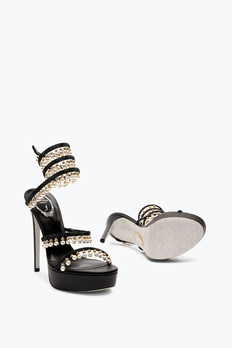 CHANDELIER BLACK PLATFORM SANDAL WITH PEARLS 130