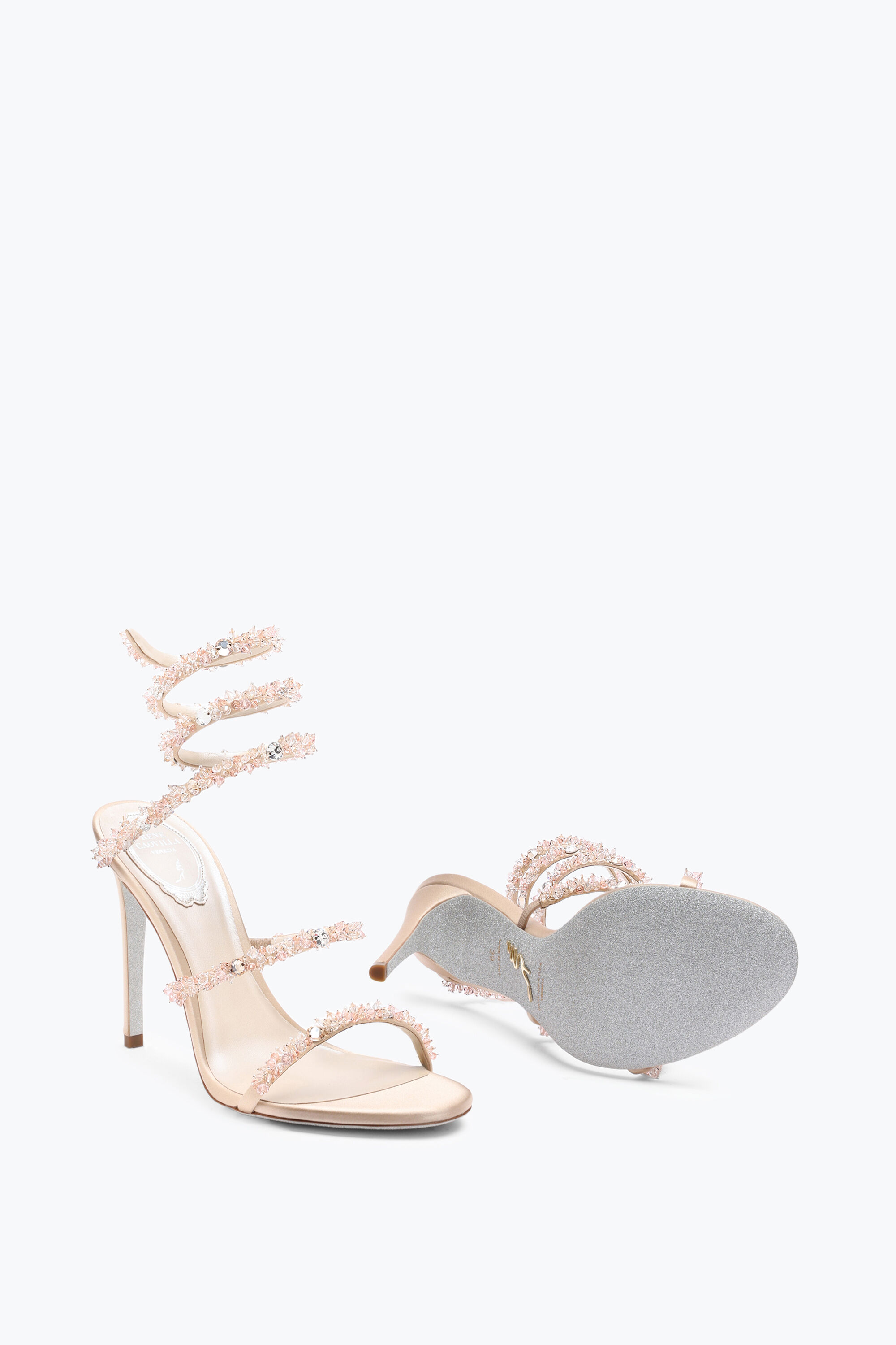 Jeweled Cinderella Nude Sandal With Serpent 105 | Rene Caovilla®