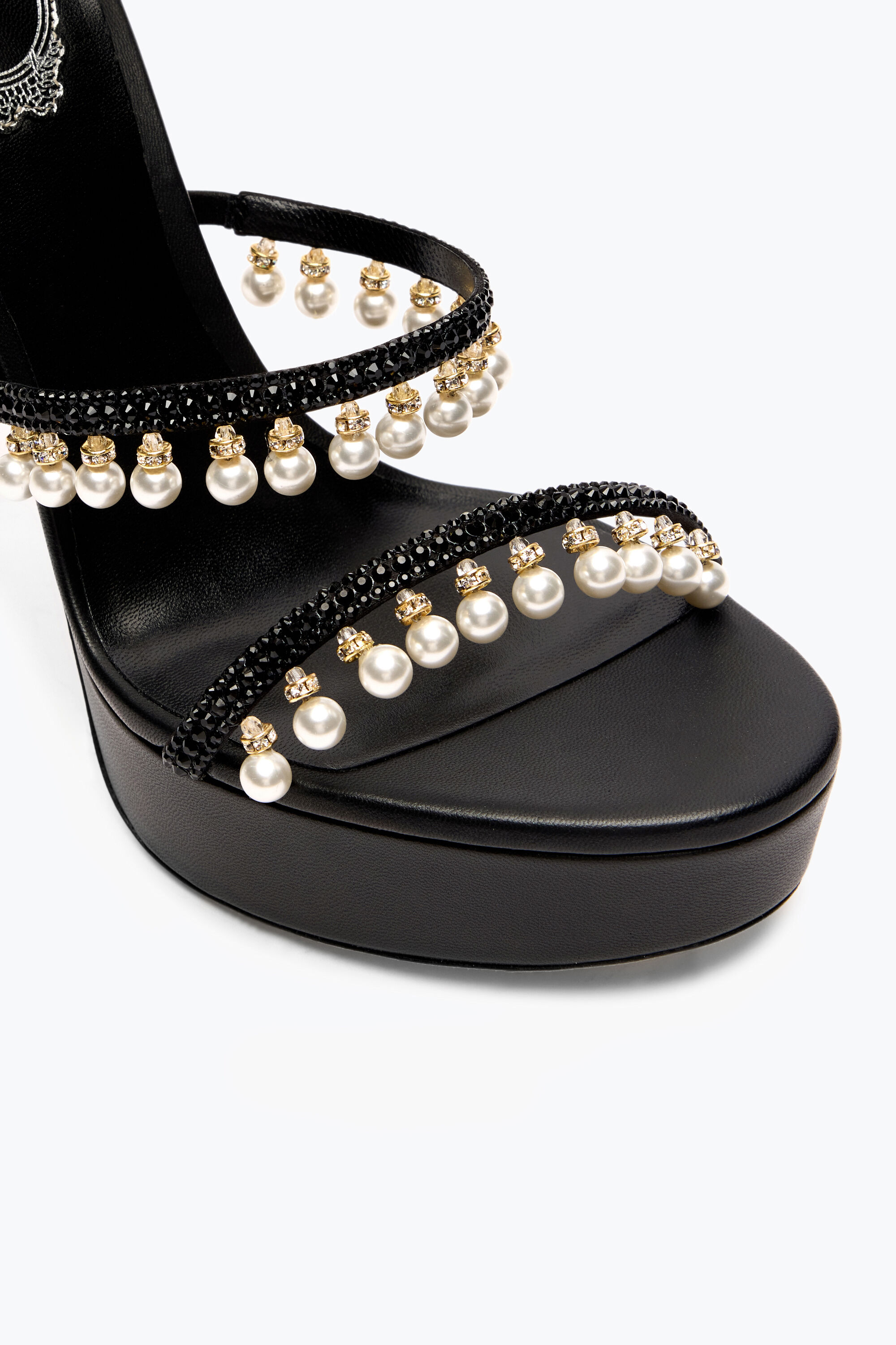 Jeweled CHANDELIER BLACK PLATFORM SANDAL WITH PEARLS 130