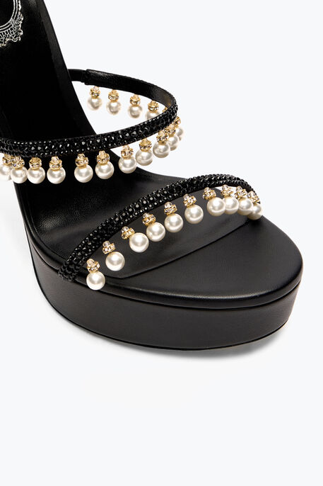 CHANDELIER BLACK PLATFORM SANDAL WITH PEARLS 130