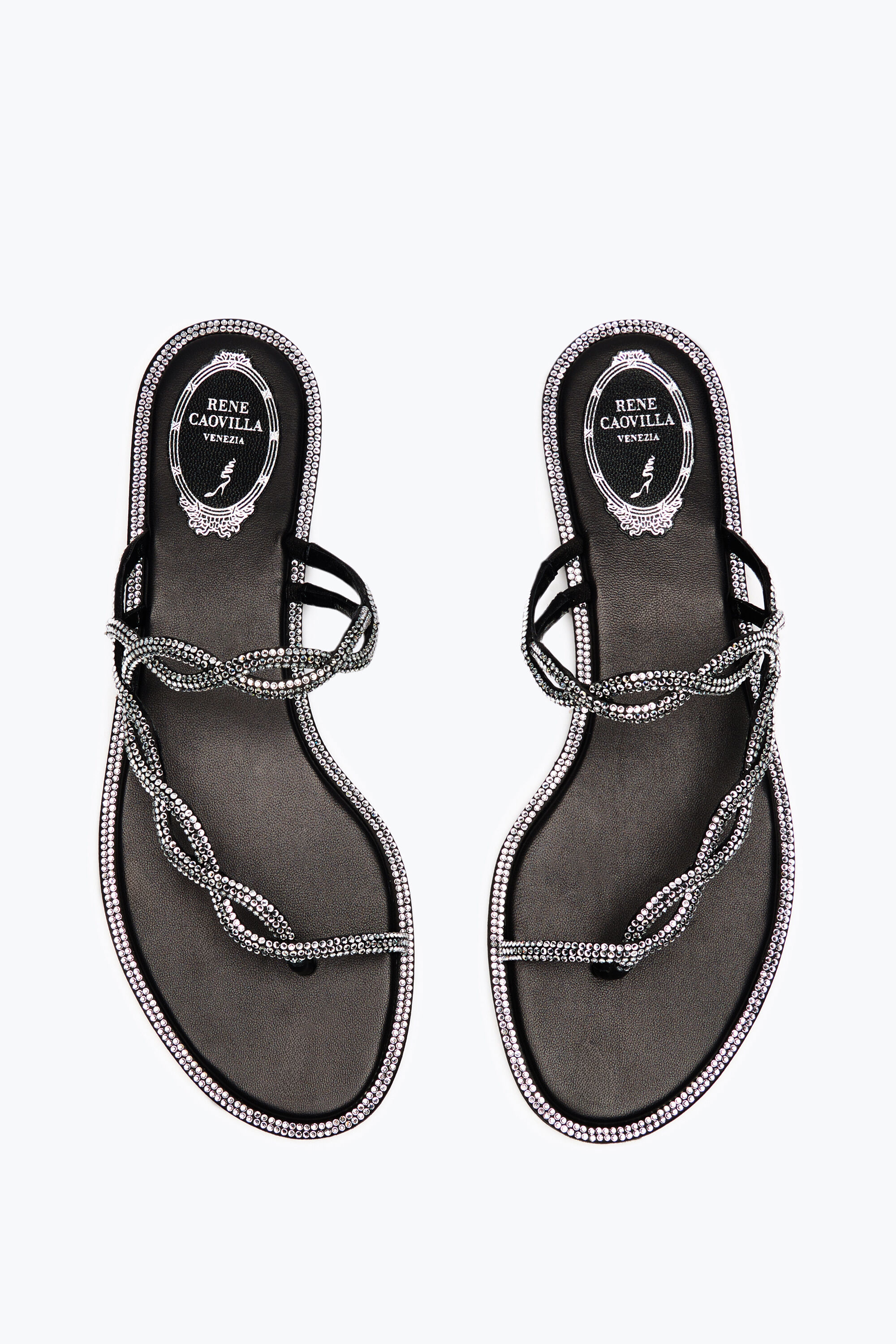 【関税込み】RENE CAOVILLA BRAID' SANDALS Jeweled BRAID BLACK FLAT SANDAL 10 | Rene Caovilla®