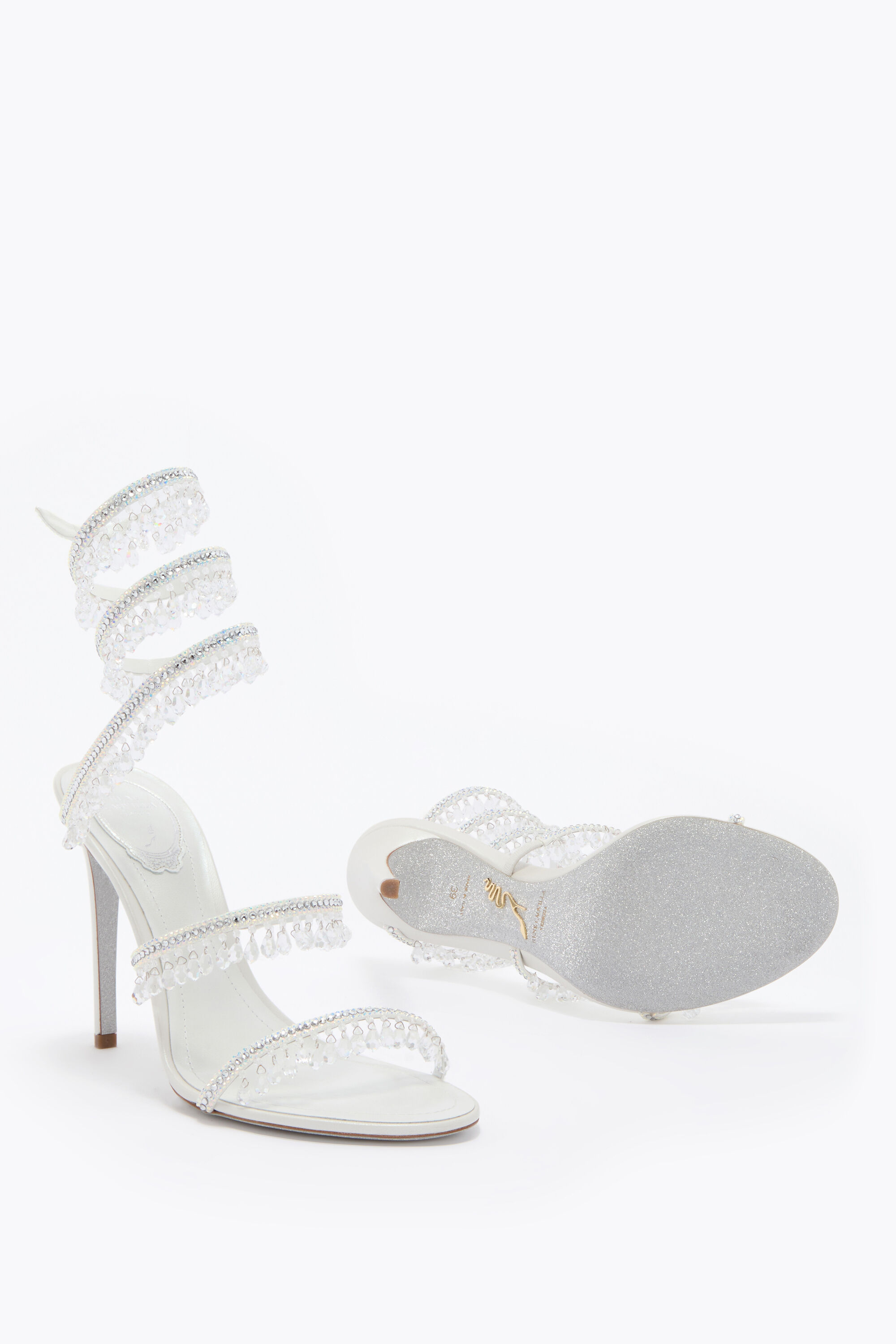 SALE対象外★新品★JUS ラメ ボレロ　リランドチュール　カデュネ　ホワイト Jeweled CHANDELIER WHITE SANDAL 105 | Rene Caovilla®