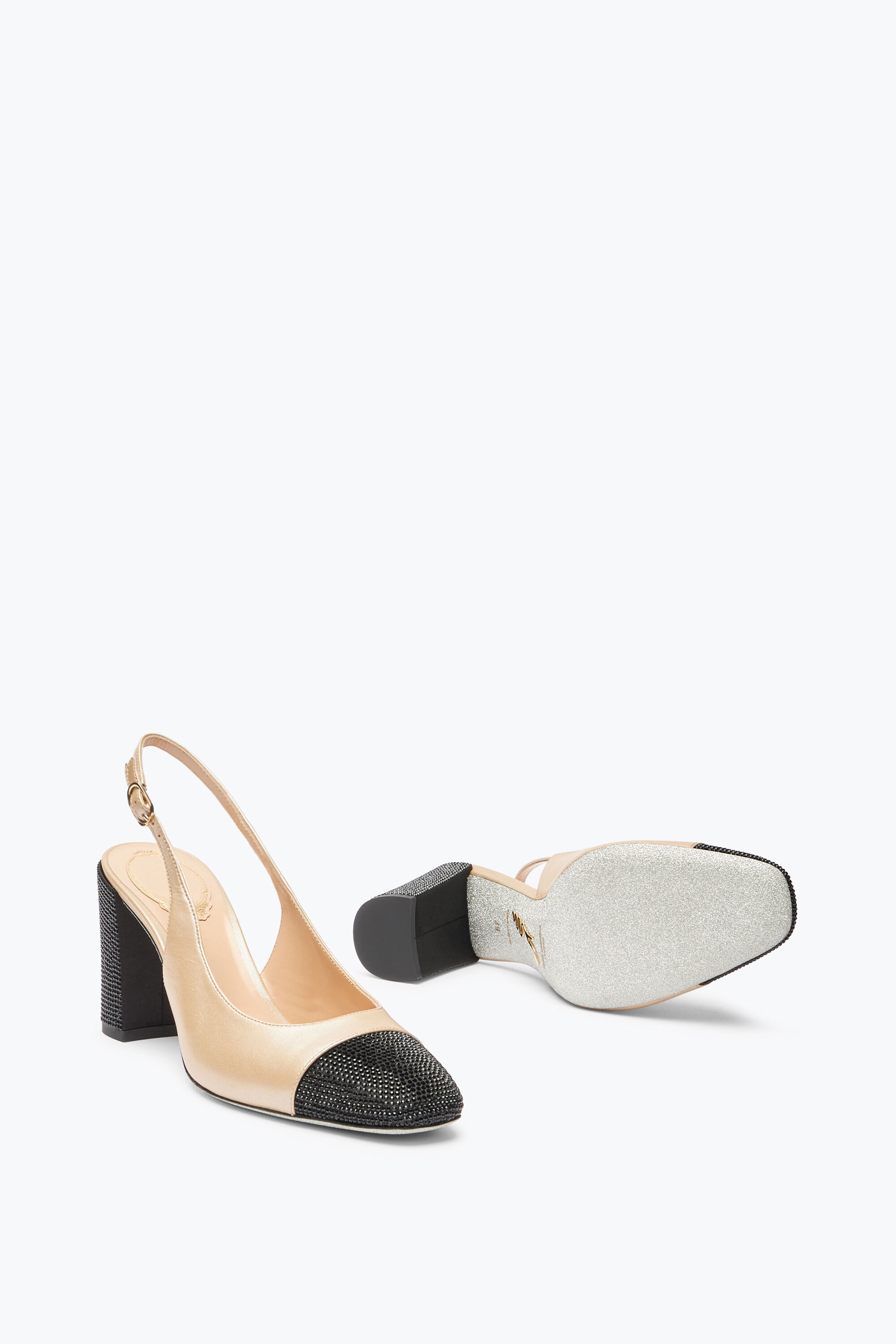 Jeweled Kristen Nude And Black Slingback 80 Rene Caovilla