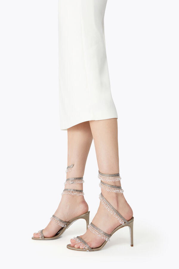 CHANDELIER TAUPE SATIN/BLACK DIAMOND STRASS SANDAL