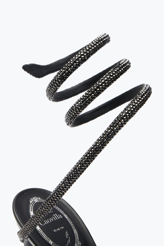 MARGOT CRYSTAL BLACK PLATFORM SANDAL 120