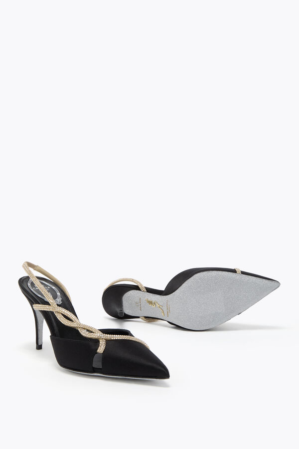 BRAID BLACK SATIN/GOLDEN SHADOW STRASS SLINGBACK