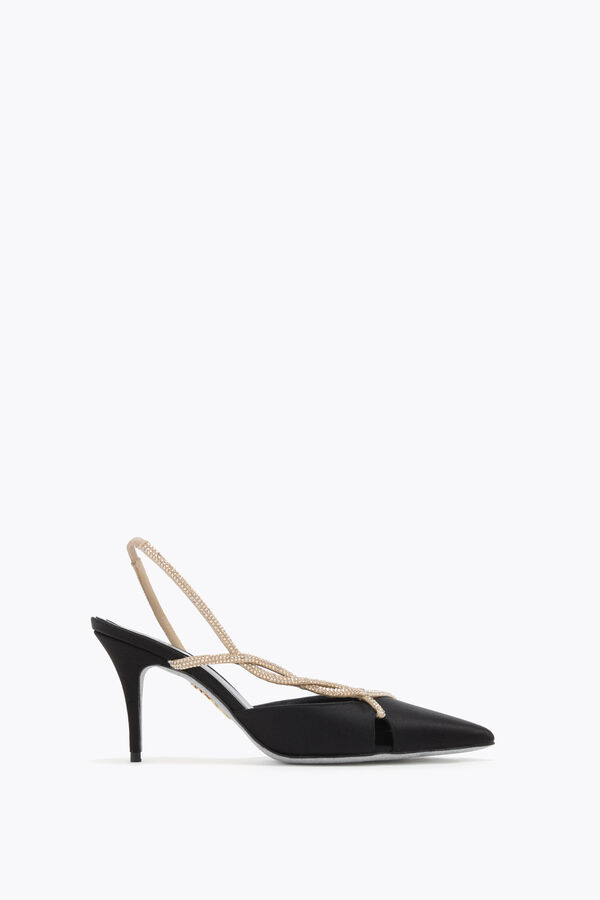 BRAID BLACK SATIN/GOLDEN SHADOW STRASS SLINGBACK