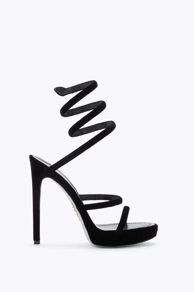 CLEO BLACK VELVET PLAFORM SANDAL 120