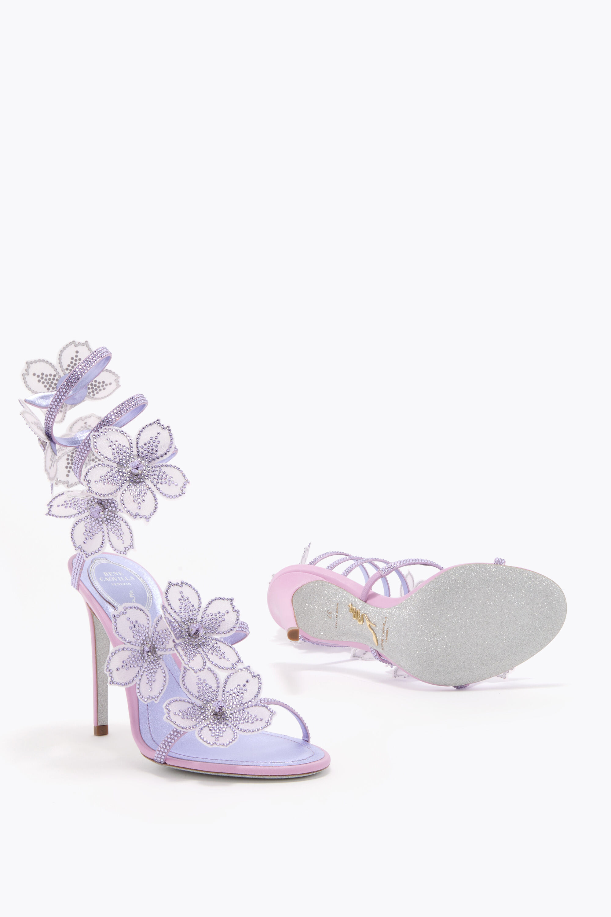 Jeweled PEACH FLOWER WISTERIA SANDAL 105 | Rene Caovilla®