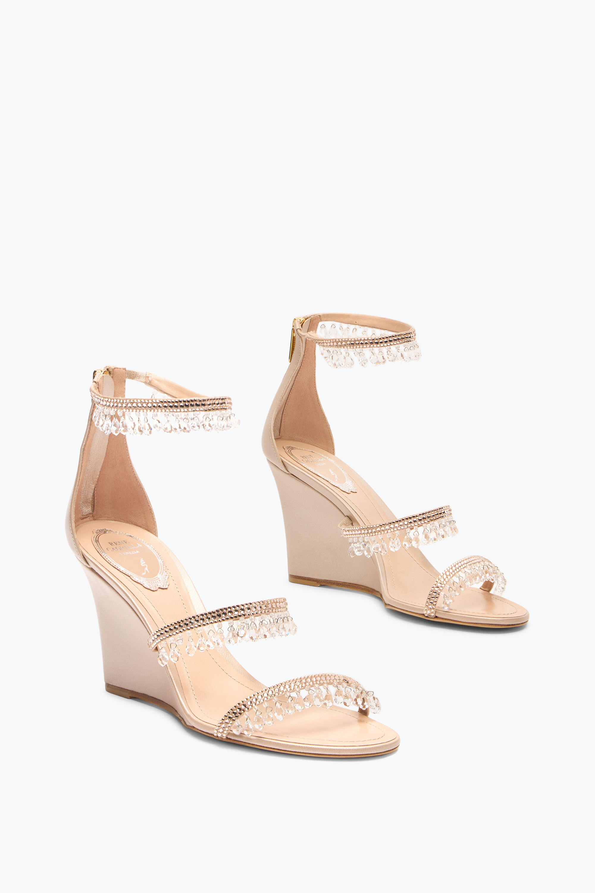 Jeweled CHANDELIER POWDER PINK WEDGE SANDAL 80 | Rene Caovilla®