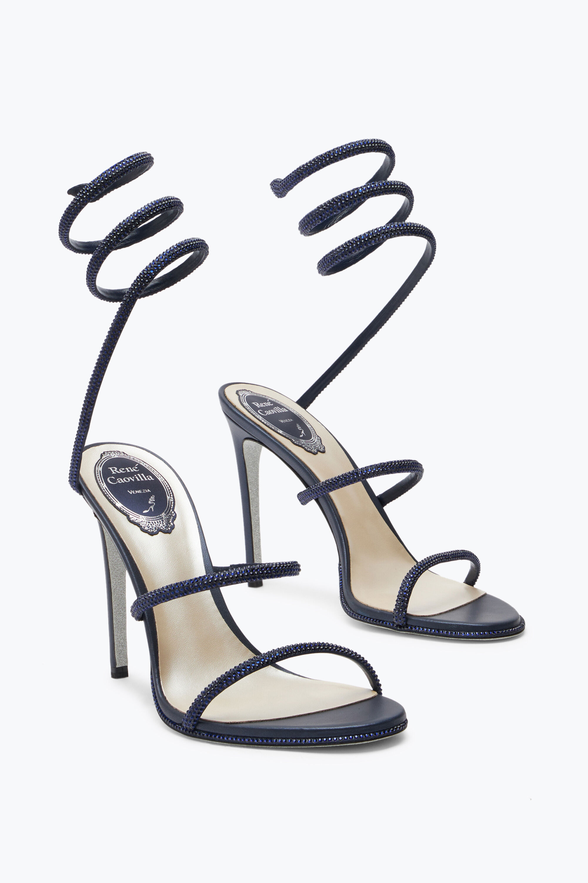 Jeweled Cleo Crystal Midnight Blue Sandal 105 | Rene Caovilla®