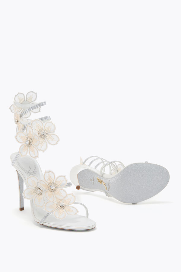 PEACH FLOWER IVORY SATIN/CRYSTAL-CREAM STRASS SANDAL