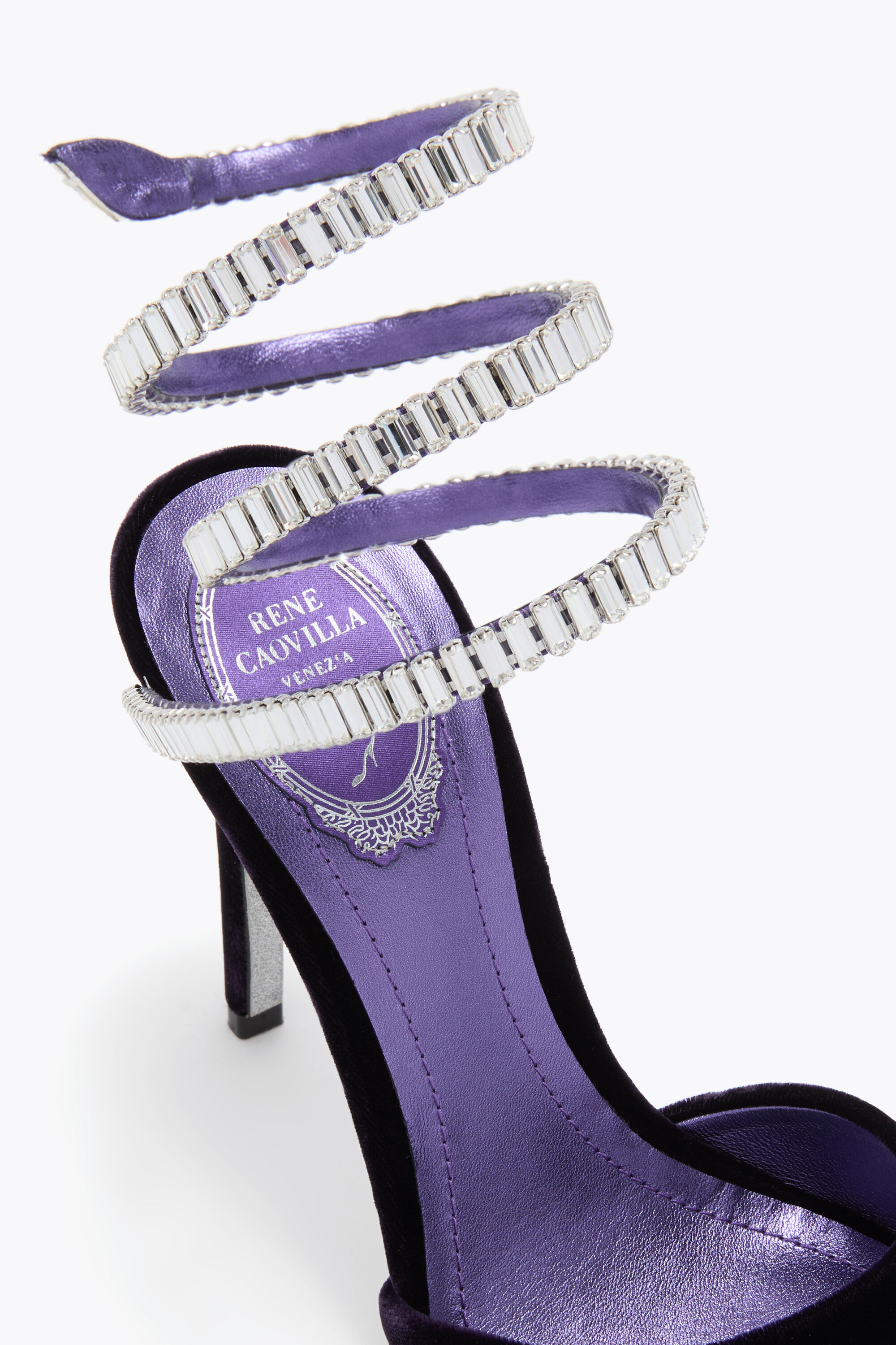 Jeweled SPARK SANDAL IN PURPLE VELVET 105 | Rene Caovilla®