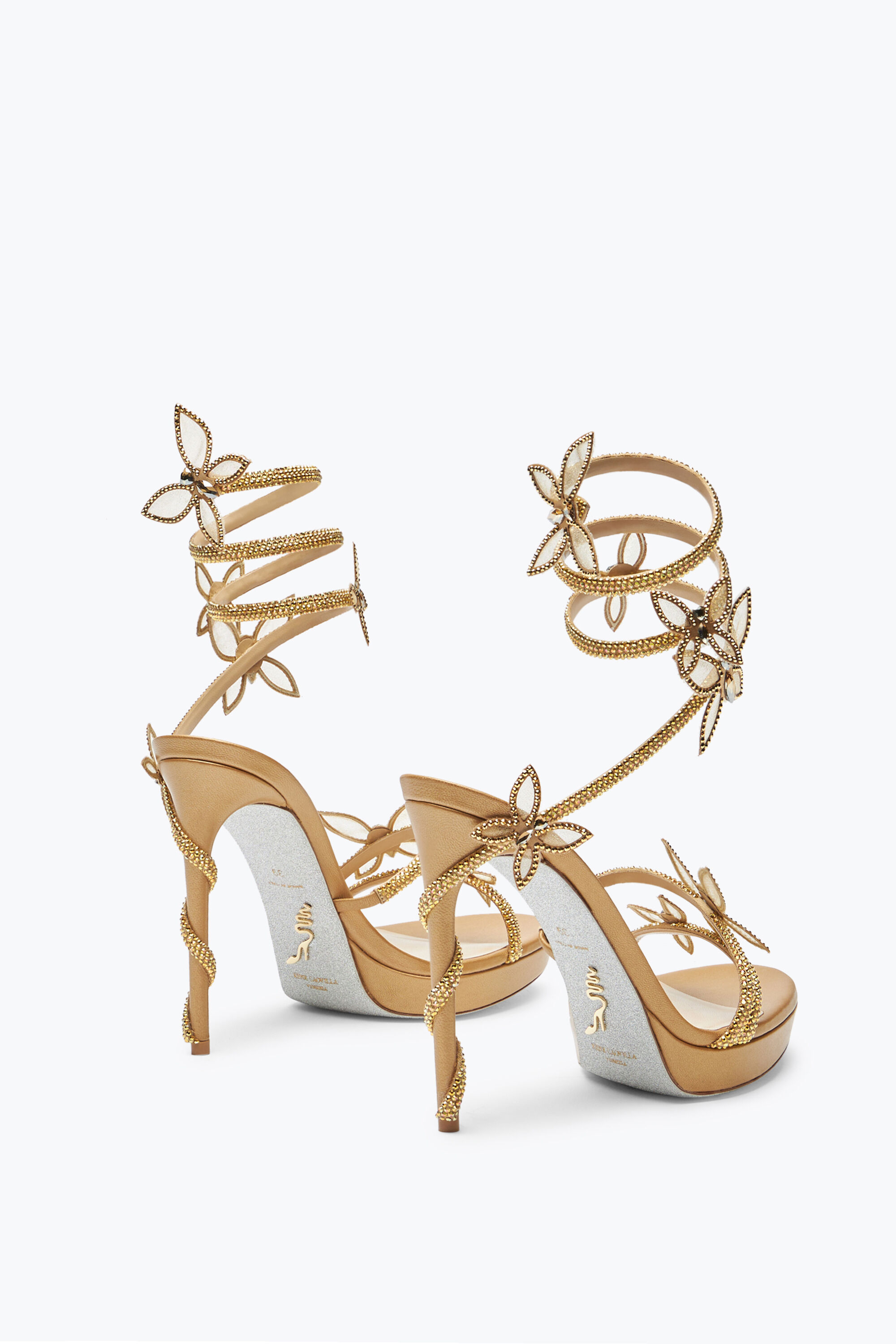 Jeweled Margot Gold Platform Sandal With Butterflies 120