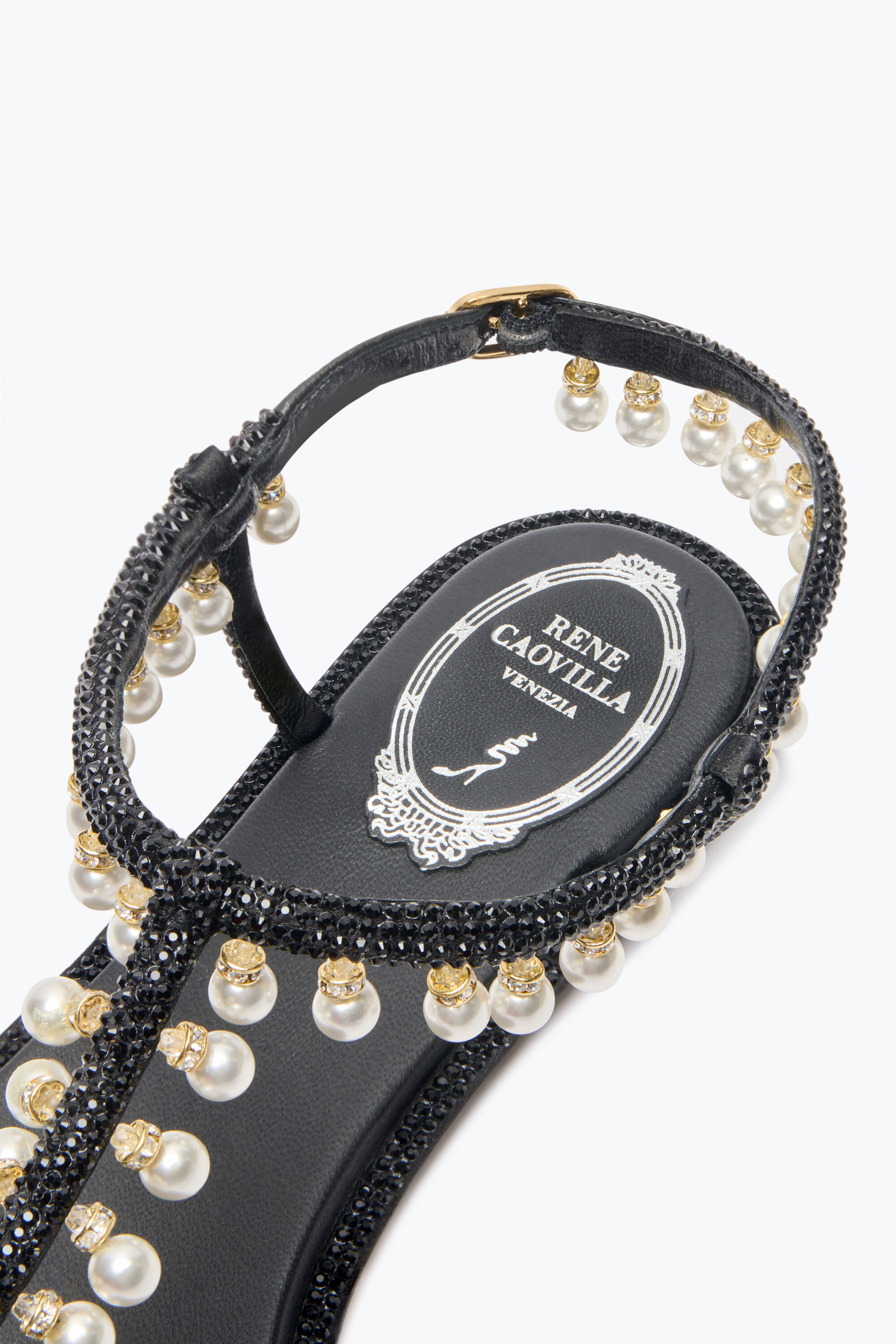 サンダル・ミュール RENe CAOVILLA 'Diana' sandals Black C12377010R001V668 Jeweled DIANA BLACK SANDAL WITH PEARLS 10 | Rene Caovilla®