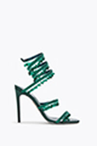 CHANDELIER GREEN 300 SATIN/EMERALD STRASS SANDAL