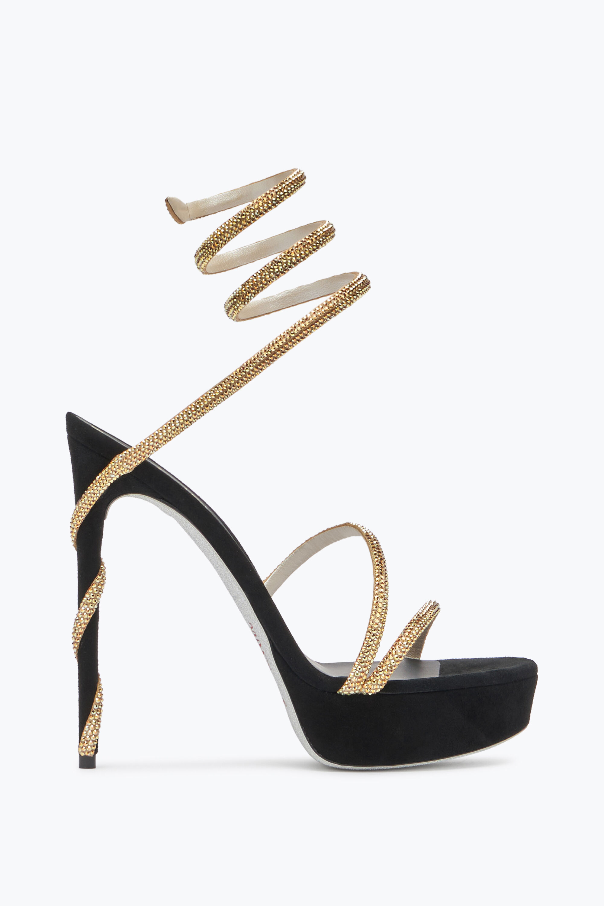 Jeweled Margot Crystal Black Gold Platform Sandal 130 Rene Caovilla