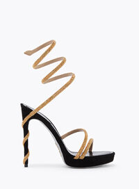 MARGOT BLACK AND GOLD PLATFORM SANDAL 120