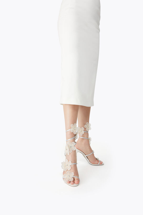 PEACH FLOWER IVORY SATIN/CRYSTAL-CREAM STRASS SANDAL