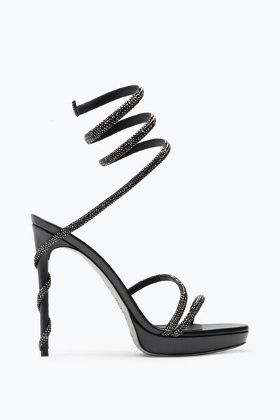 Jeweled MARGOT CRYSTAL BLACK PLATFORM SANDAL 120 | Rene Caovilla®