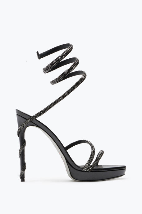 MARGOT CRYSTAL BLACK PLATFORM SANDAL 120