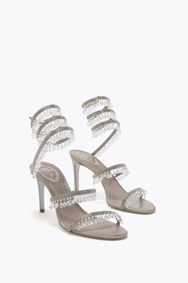 CHANDELIER TAUPE SATIN/BLACK DIAMOND STRASS SANDAL