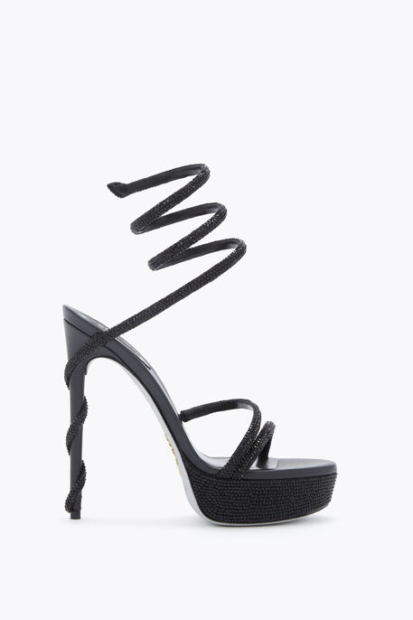 MARGOT CRYSTAL BLACK PLATFORM SANDAL 130