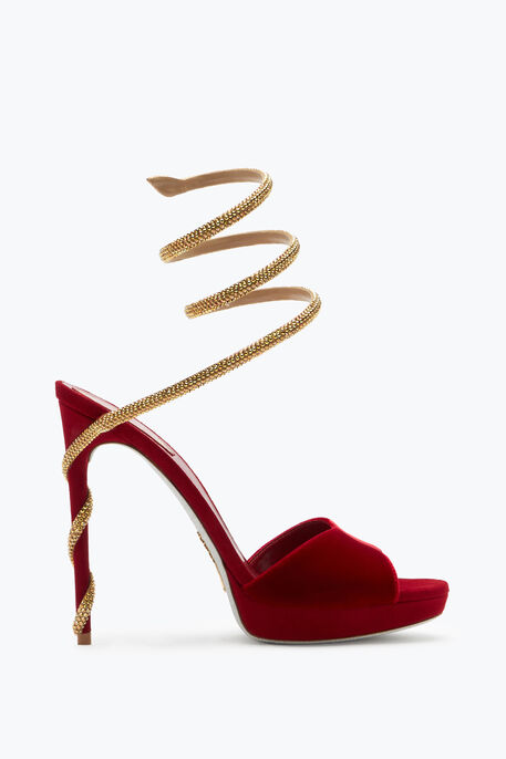 Margot Red Velvet Sandal 120 Sandals in Red for Women | Rene Caovilla®
