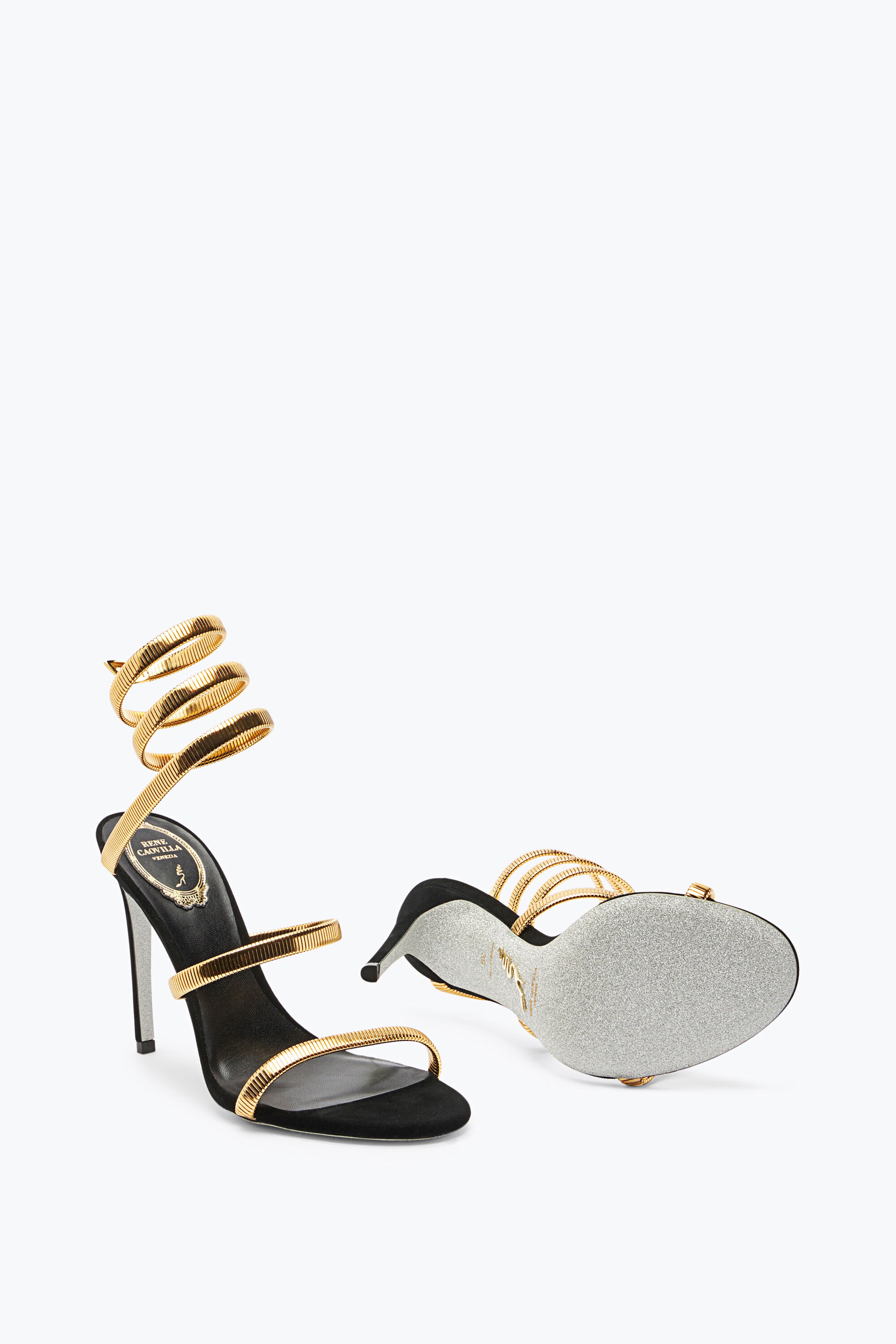 Jeweled JUNIPER BLACK AND GOLD SANDAL 105 | Rene Caovilla®