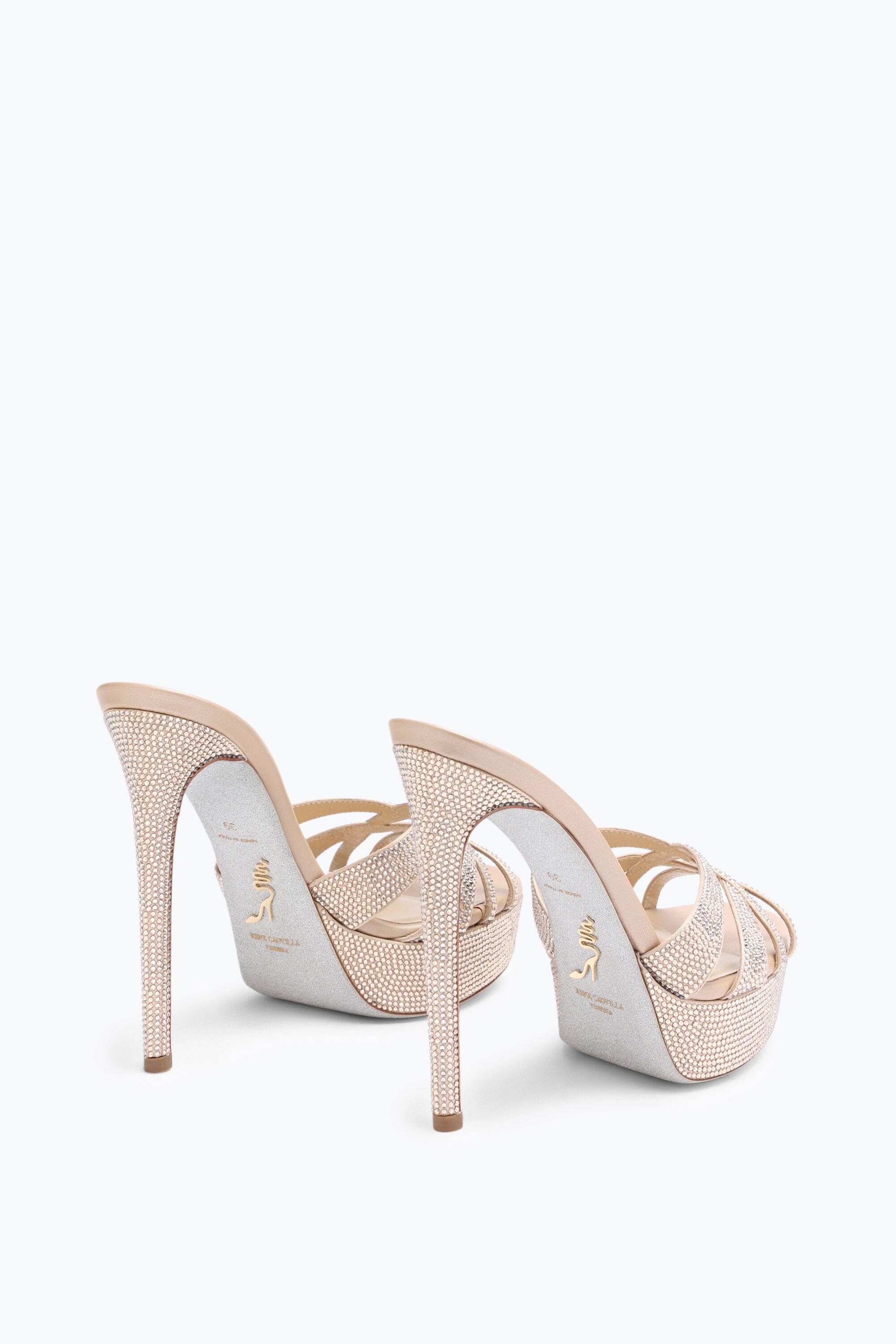 Jeweled Dania Champagne Platform Mule 130 | Rene Caovilla®