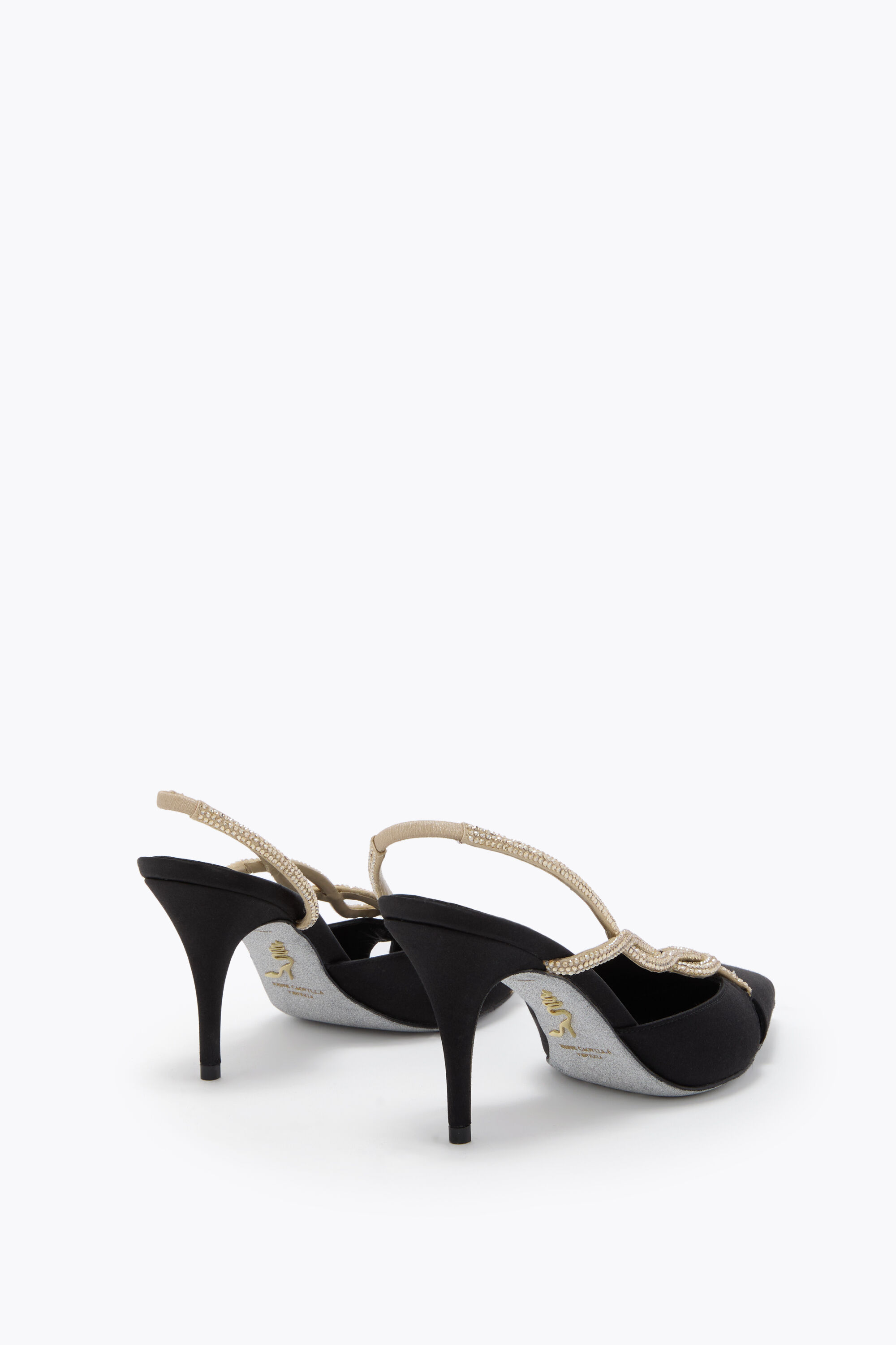 Jeweled BRAID BLACK AND GOLD SLINGBACK 80 | Rene Caovilla®