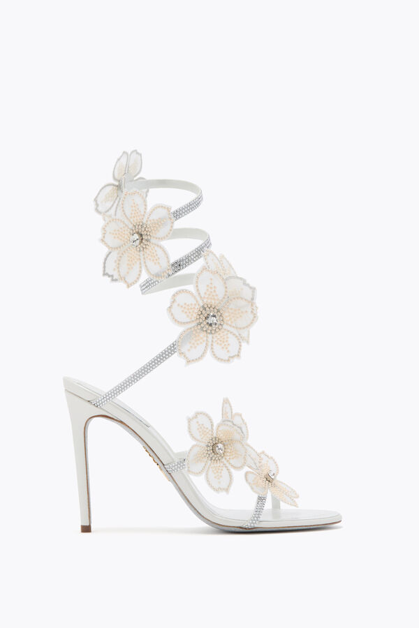 PEACH FLOWER IVORY SATIN/CRYSTAL-CREAM STRASS SANDAL