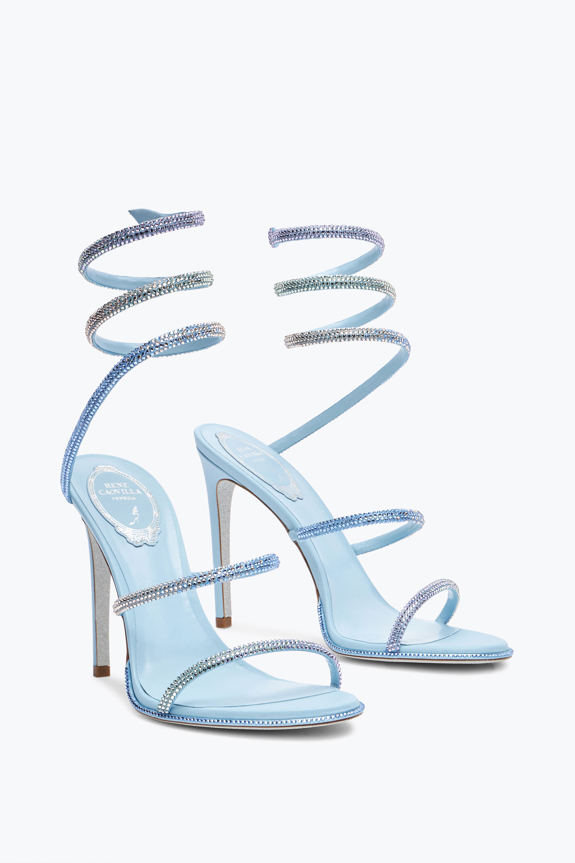 Jeweled Cleo Light Blue Sandal With Degrade Crystals 105 Rene Caovilla