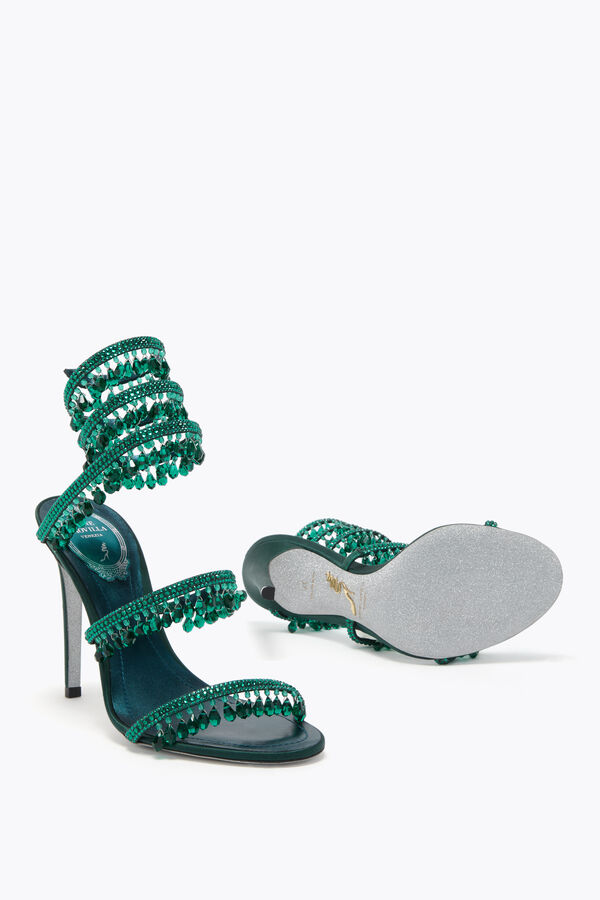 CHANDELIER GREEN 300 SATIN/EMERALD STRASS SANDAL