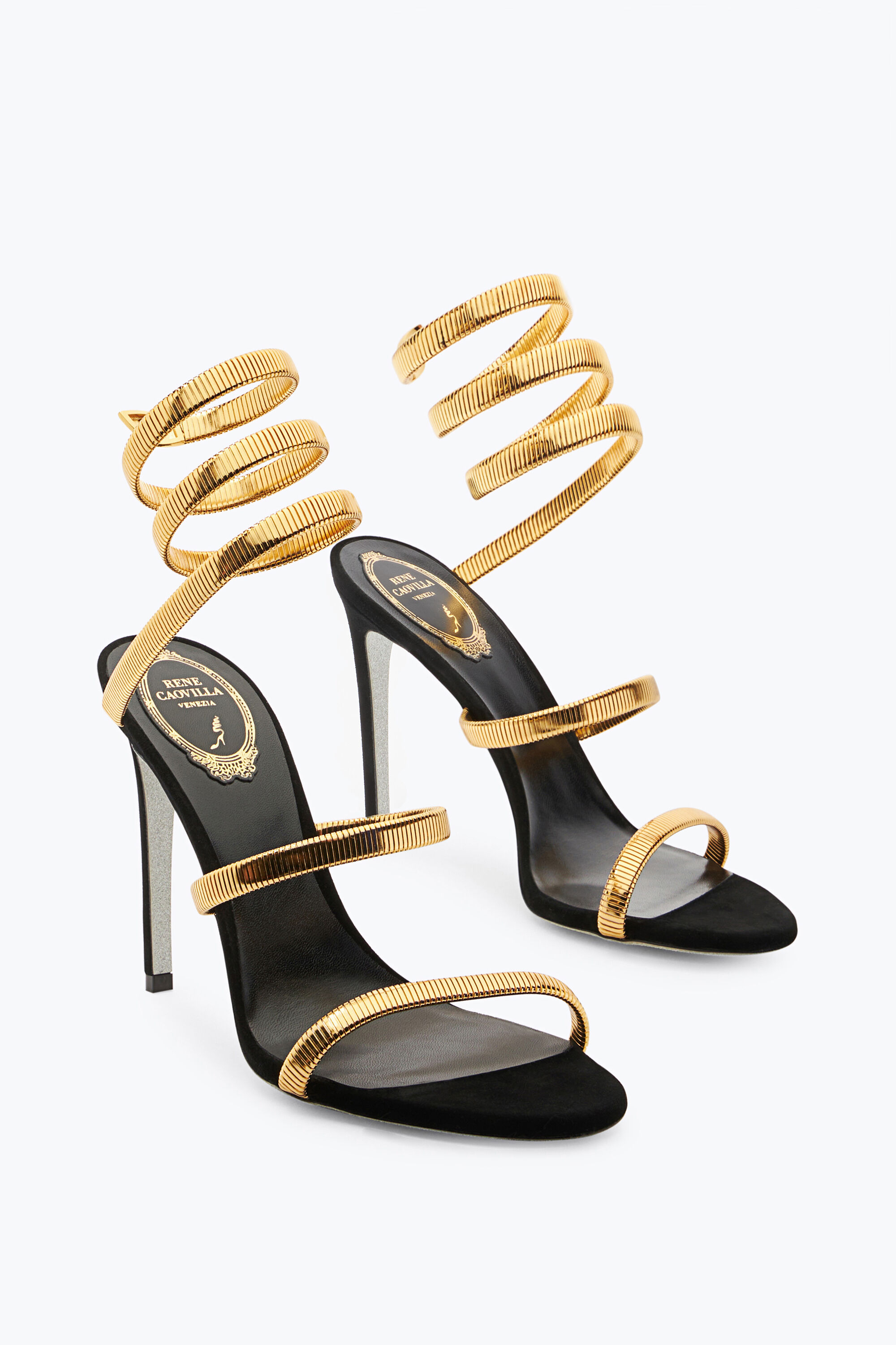 経典ブランド Jeweled JUNIPER Caovilla® Rene | 105 SANDAL GOLD AND BLACK 靴