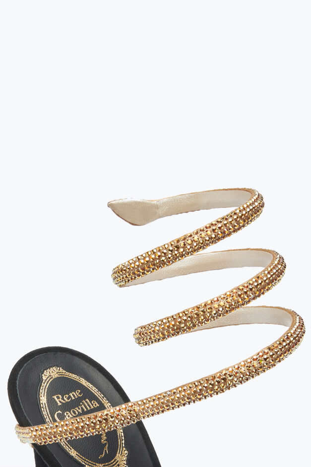 MARGOT CRYSTAL BLACK-GOLD PLATFORM SANDAL 130