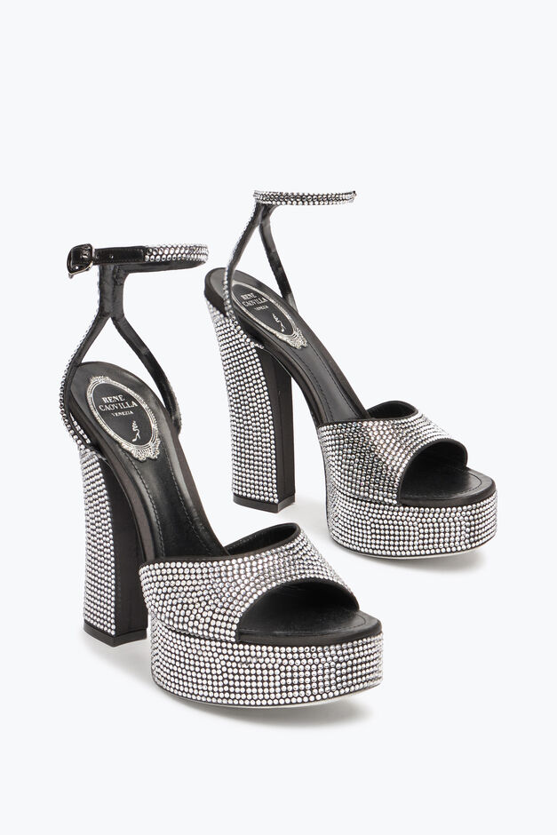 HELSA BLACK PLATFORM SANDAL WITH CRYSTALS 140