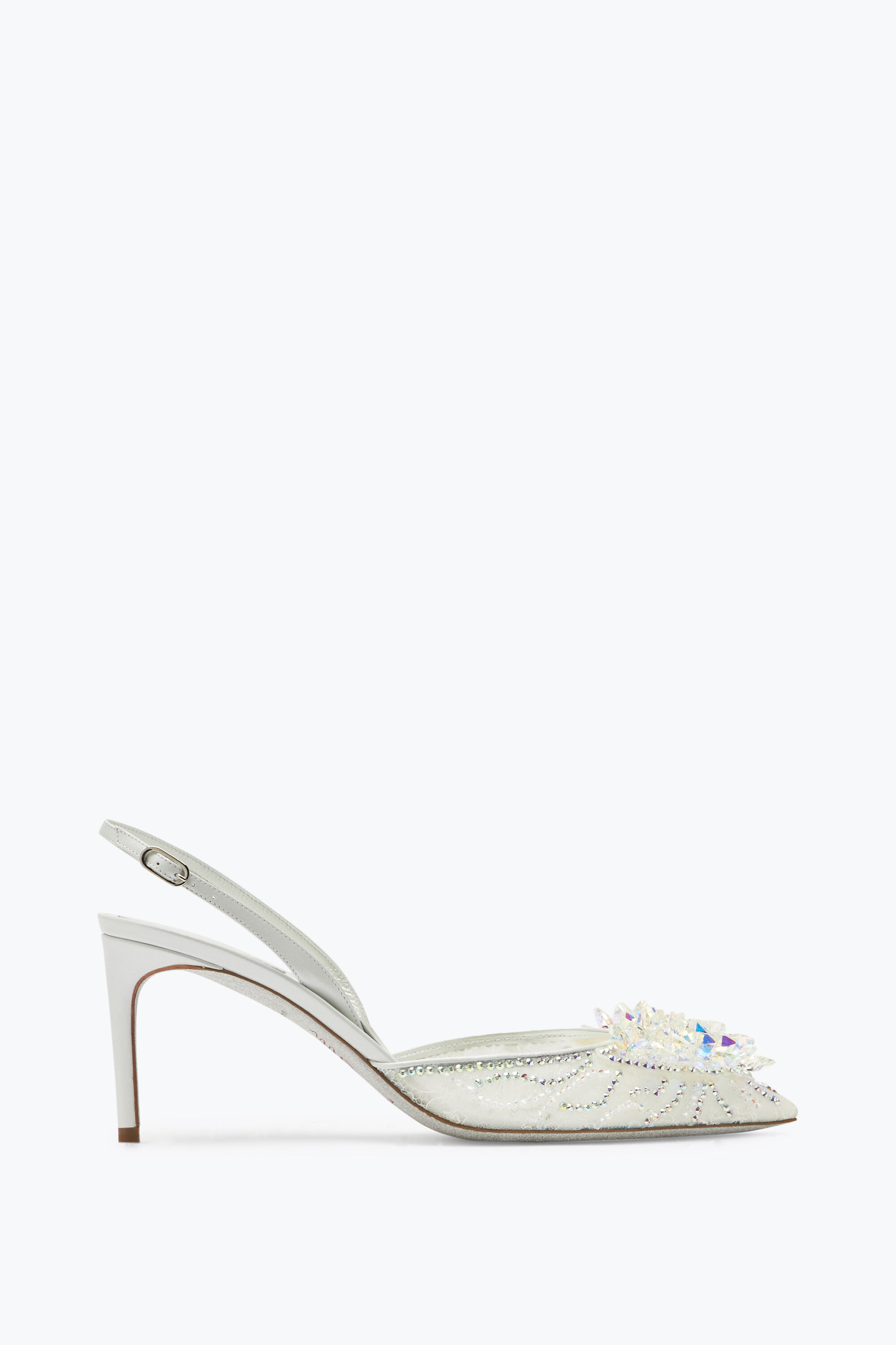 Jeweled White Slingbacks In Lace Frozen 75 | Rene Caovilla®