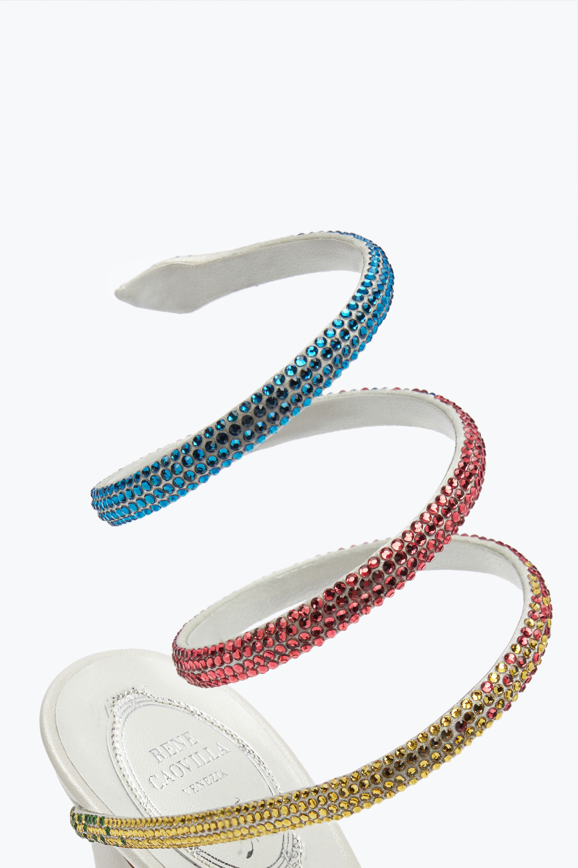 Jeweled Margot White Sandal With Rainbow Crystals 105 | Rene