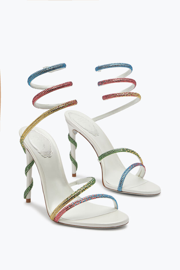 Margot White Sandal With Rainbow Crystals 105 Margot White Sandal With Rainbow Crystals 105